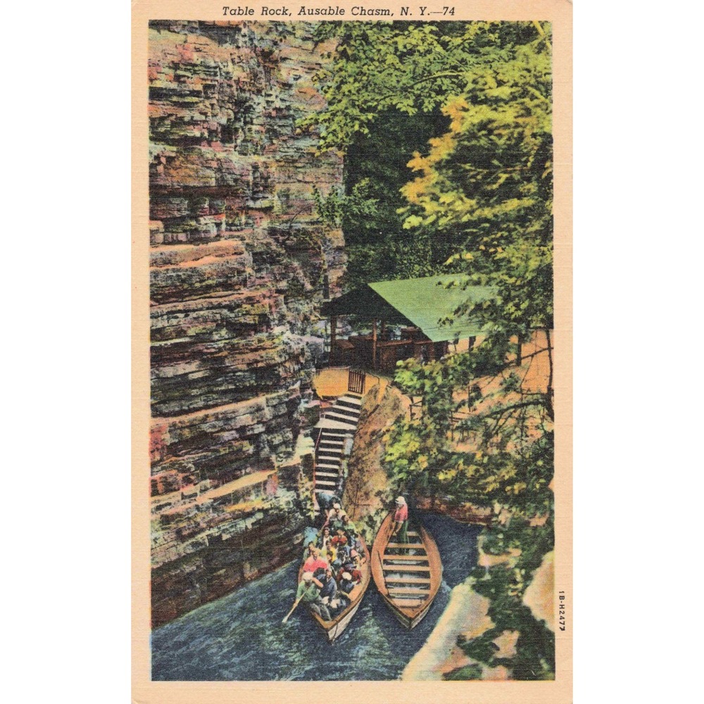 Vintage Table Rock Ausable Chasm NY Linen Postcard Curt Teich Art-Colortone 74